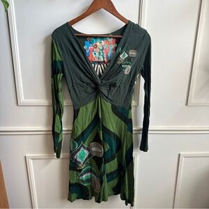 Desigual Green & Dark Green Long Sleeve Midi Dress
